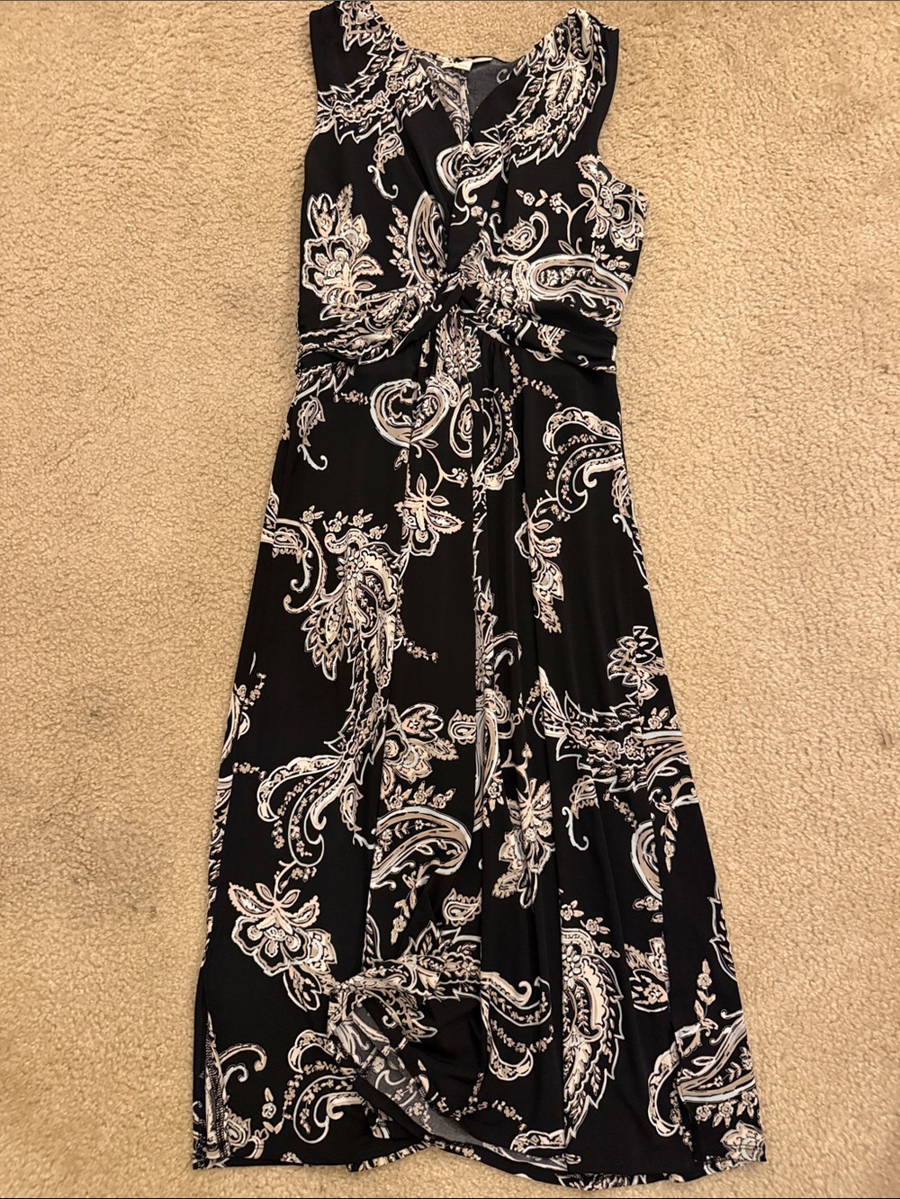 Dana Buchman Black and White Paisley Midi Twist-Front Dress